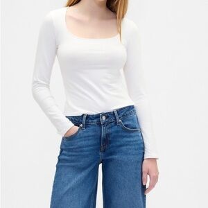 NWT Banana Republic White Stretch Jersey Scoop Neck Top Soft Knit Sz S